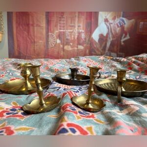 5 pc Lot Vintage Candle Holders & Chamber Sticks | Mixed Metals
